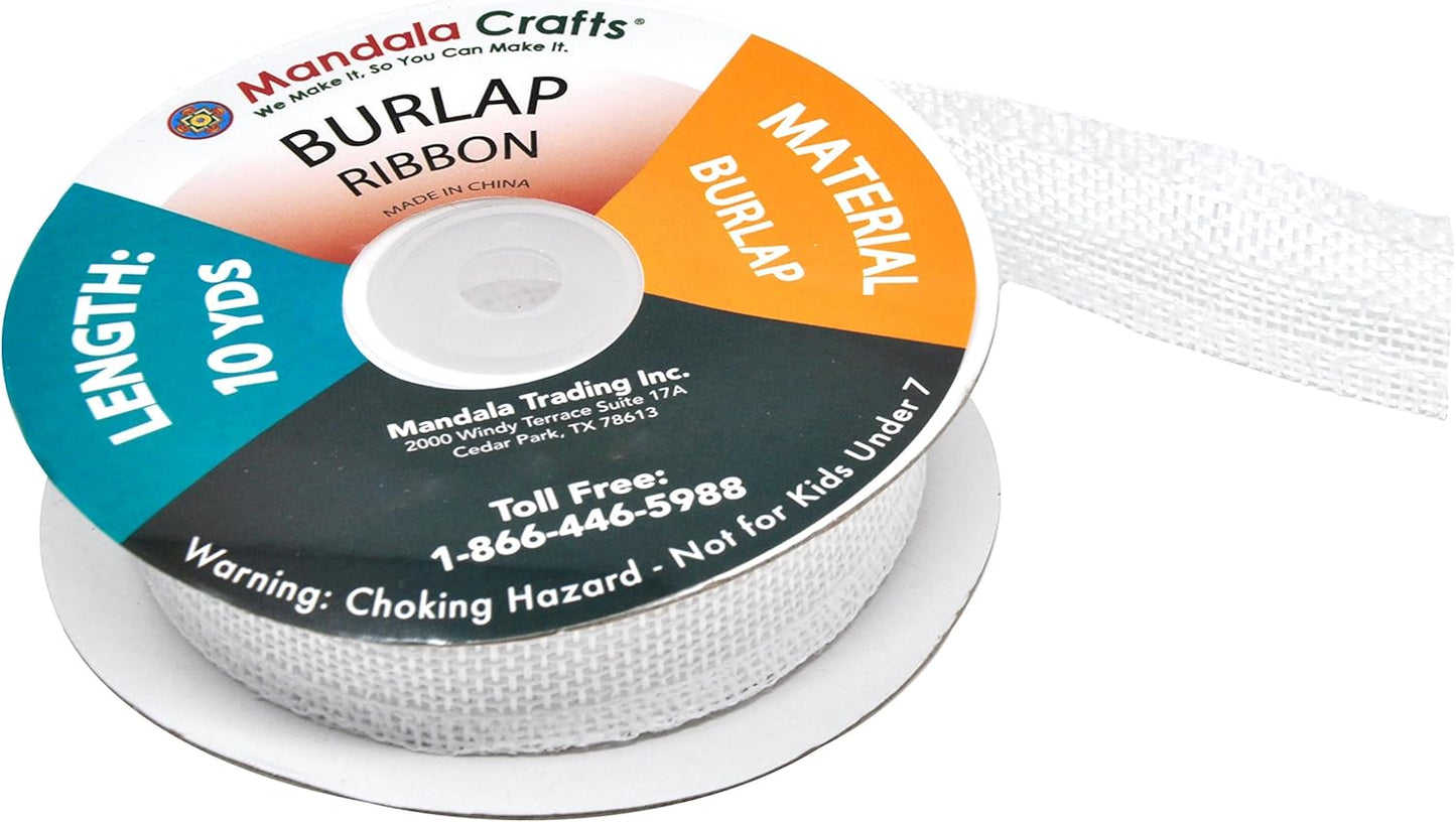 Mandala Crafts White Burlap Ribbon 1 Inch Wide Jute Ribbons for Crafts - 20 Yds Roll Rustic Burlap Wrap Trim Ribbons for Wreaths Bows Wedding Party Decoration
