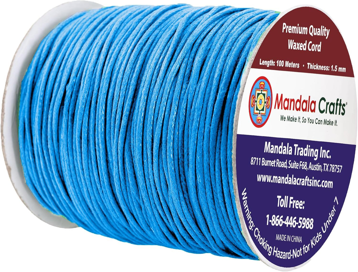 Mandala Crafts 1.5mm 109 Yards Sky Blue Cotton Waxed Cord for Jewelry Making Bracelet Cord Waxed String - Beading String Thread Jewelry Cords for Necklaces String