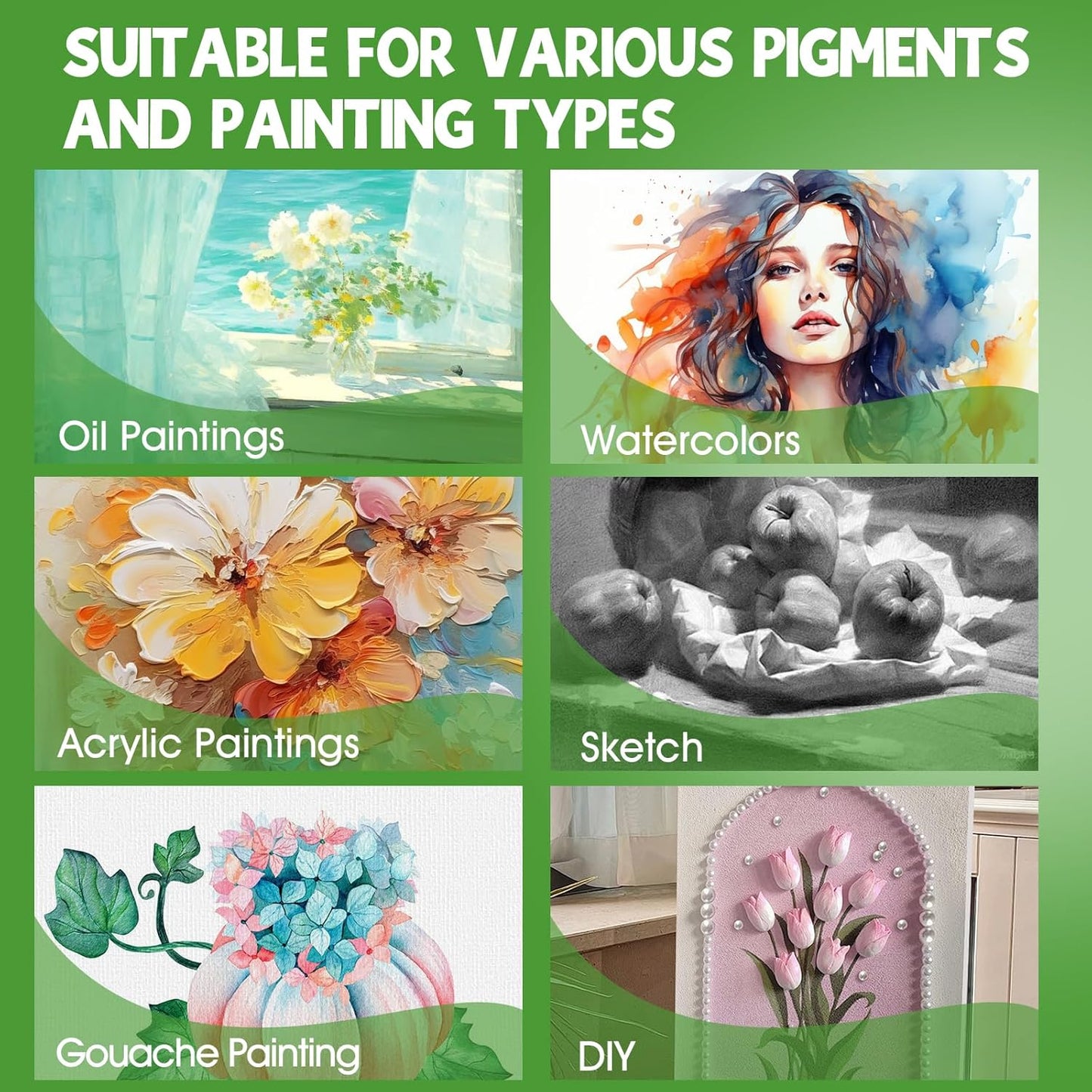 ESRICH Stretched Canvas for Painting 16x20 Inch, 6Pack Large Canvas for Painting, Primed Acid-Free Cotton Blank Canvases, Art Paint Canvases for Oil Paint,Watercolor,Acrylic Paint,Gouache and Tempera.