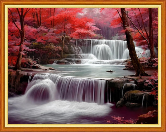 Foxhool Beginners Cross Stitch Kits Stamped Full Range of Embroidery Kits for Adults DIY Cross Stitches kit Embroidery Patterns for Needlepoint kit-Waterfall Scenery 16x20 inch