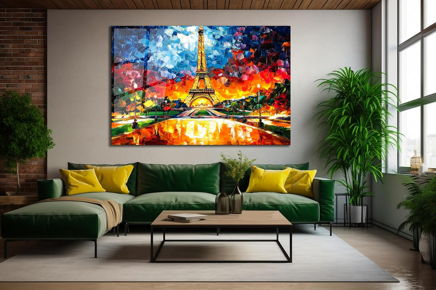 SpiritualHands Paris Eiffel Tower Glass Wall Art Oil Painting for Living Room, Tempered Glass Modern Prints Decor, Large Vivid Color Panel for Bedroom, Kitchen, or Office