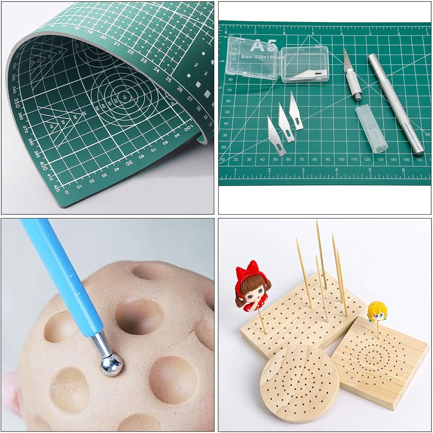Yayatty Polymer Clay Tools, Acrylic Clay Roller, Acrylic Sheet, Rotary Cutting Mat, Round Polymer Clay Cutters with Clay Slicer Blade for Pottery and Sculpture, 42 PCS
