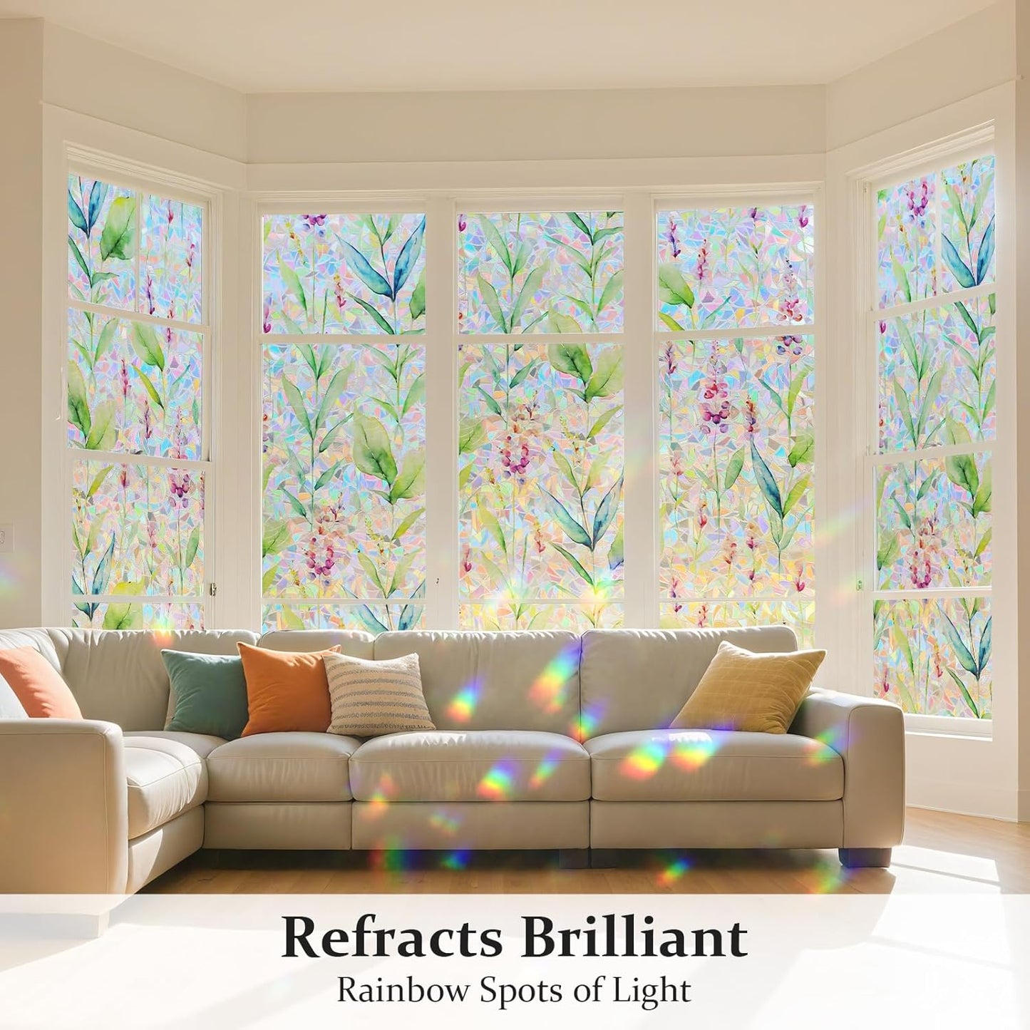 Donox Decorative Window Privacy Film, 3D Floral Stained Glass Window Film Static Cling Rainbow Privacy Sticker for Glass Door Heat Control Anti UV, No Adhesive (Gladiolus,17.5 x 157.4 inches)