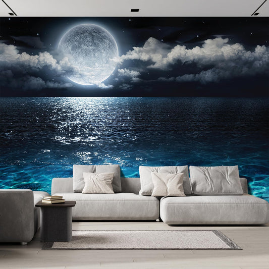 wall26 Wall Sticker/Wall Mural Sea Under Moonlight, Not Peel and Stick, Non-Woven Wallpaper Decorative for Bedroom, Living Room, Office - 99x96 inches