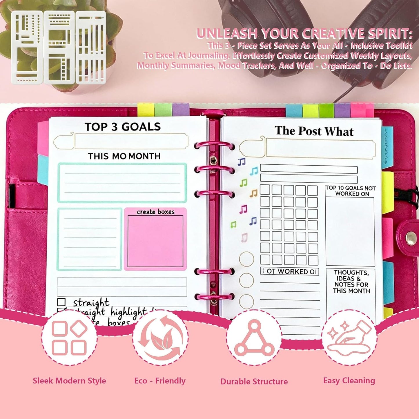 3 Pcs Journal Stencil Set – Reusable Flexible Templates for Dotted Journals & Planners, Drawing & Lettering Aids for DIY Checklists, Calendars, Scrapbooking & Daily Tracking (C)