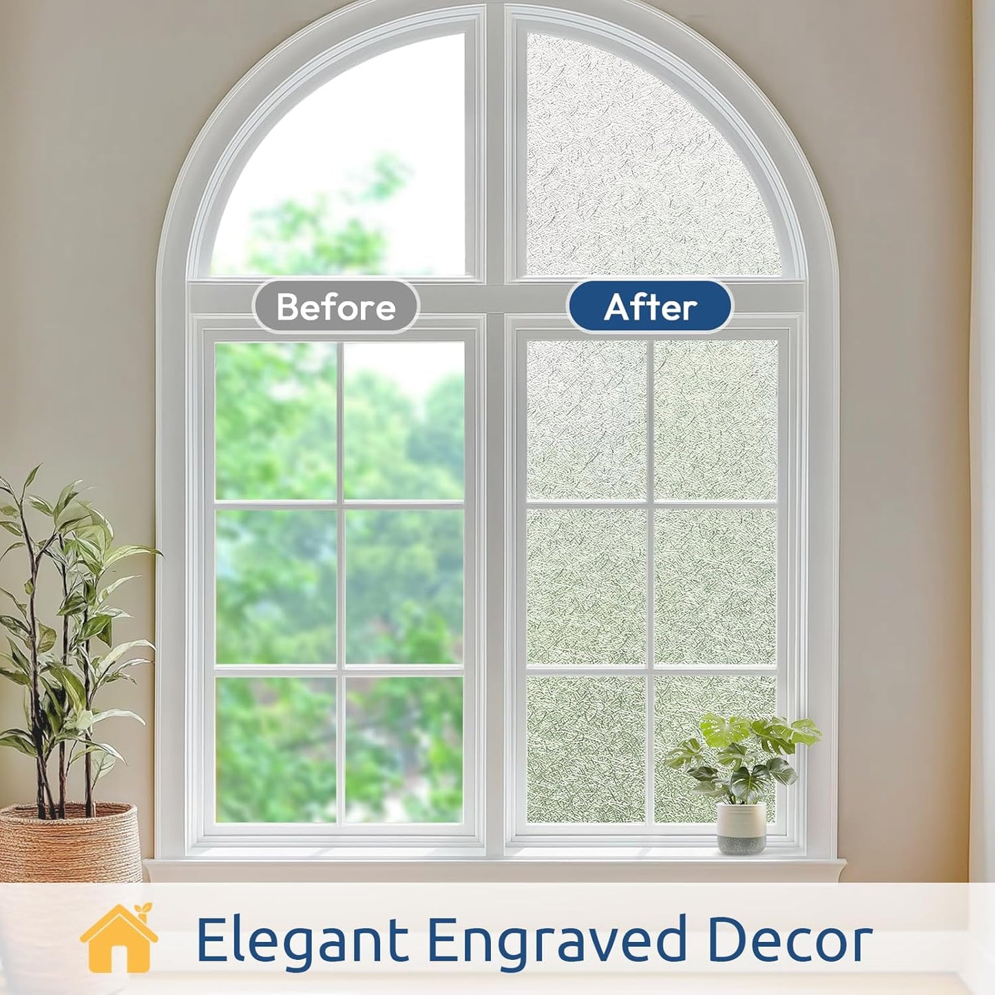 rabbitgoo Window Privacy Film Frosted Glass Film, Decorative Cling UV Sun Blocking Decals, Frosting Window Clings for Home Bathroom Door Coverings, 35.4 x157.5 inches