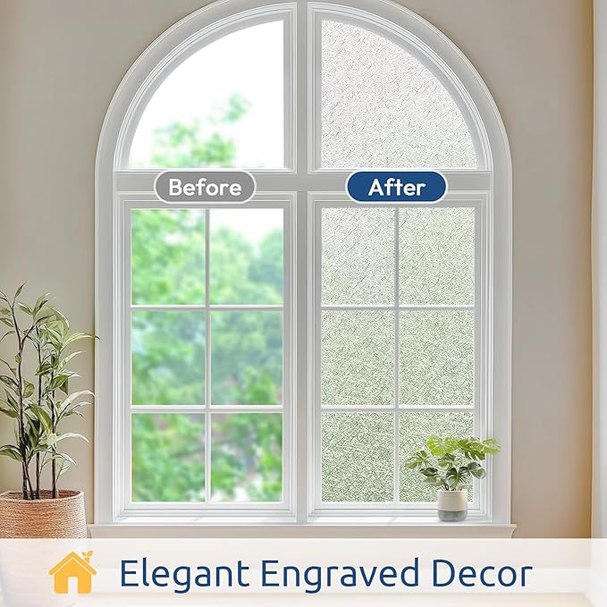 rabbitgoo Window Privacy Film Frosted Glass Film, Decorative Cling UV Sun Blocking Decals, Frosting Window Clings for Home Bathroom Door Coverings,17.5 x 78.7 inches