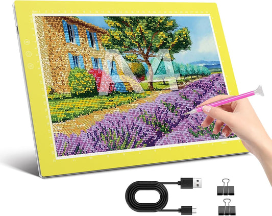 ZEXALIGHT A4 Light Box for Tracing, Light Pad for Diamond Painting with 8 Levels/Stepless Dimming Brightness and 3 Color Modes, Ultra-Thin Copy Board Light Table for Artists Tracing Drawing (Yellow)