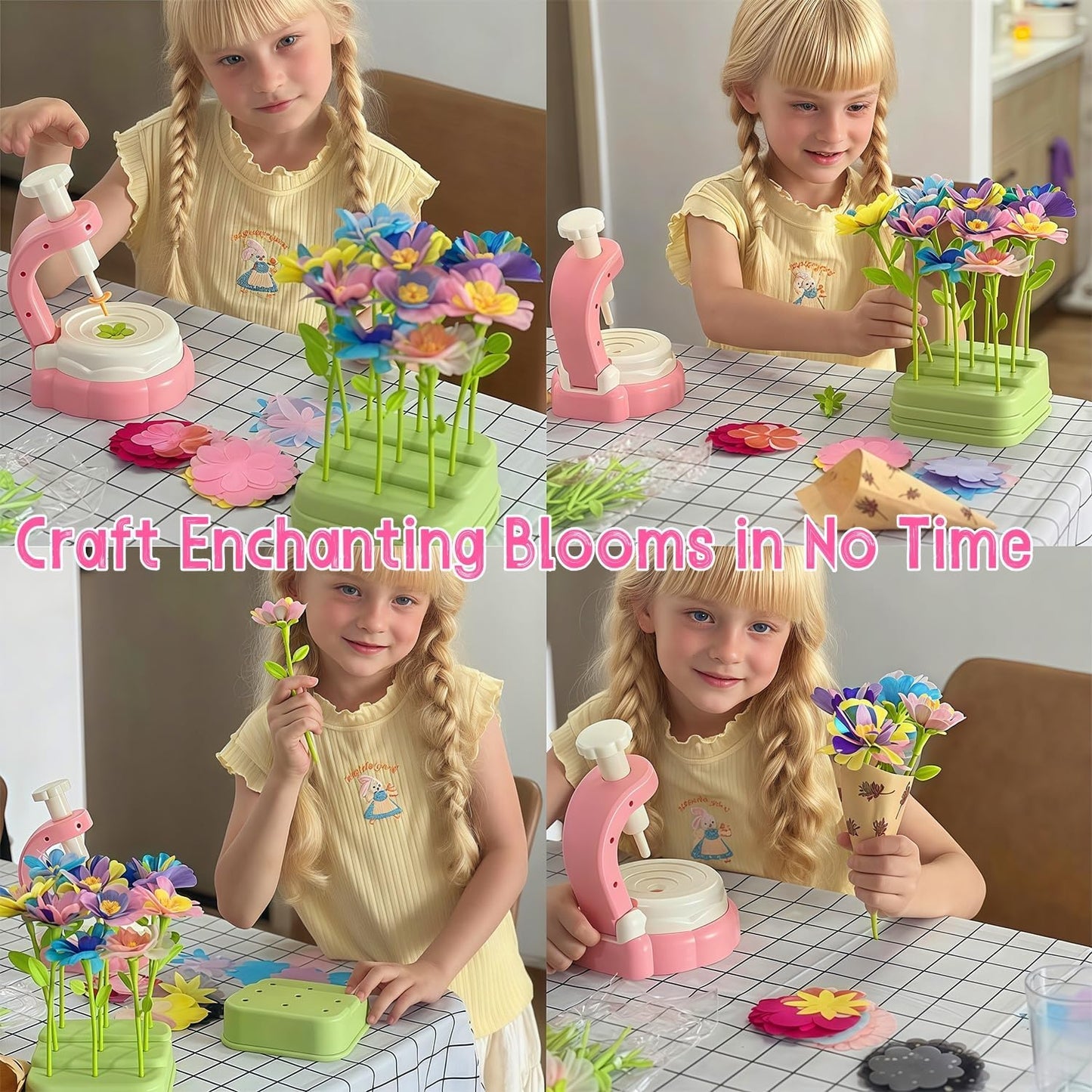 Glintoper Fabric Flower Craft Kit for Kids, DIY Bouquet Maker Toys Birthday Gift for Toddler Girls Age 4 5 6 7 8 9, Xmas Gifts for Preschool Girls, Educational Crafts Handmade DIY Activity Set