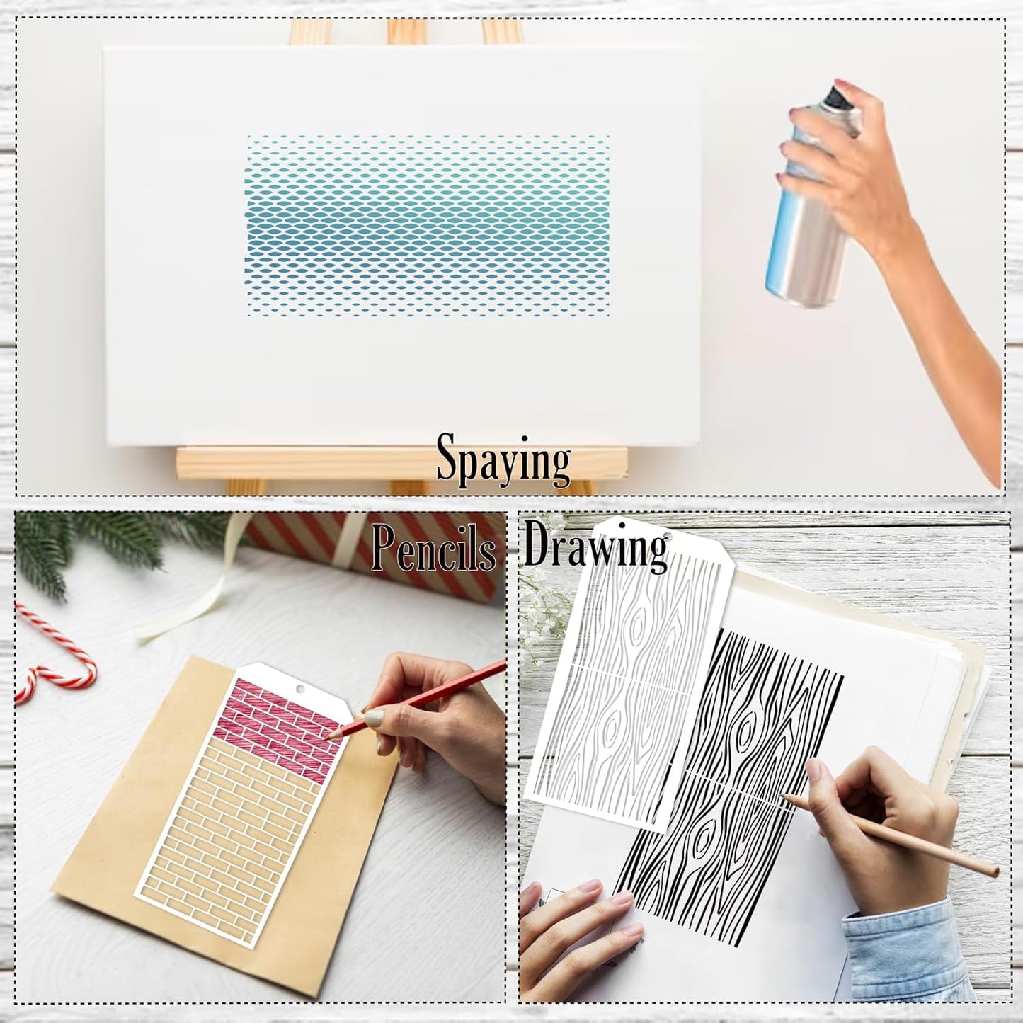 16 Pieces Stencils for Painting, Abstract Texture Stencils Crafts Reusable Layering Stencil Brick Shoe Pattern Templates for Drawing Card Making Canvas Furniture Paper