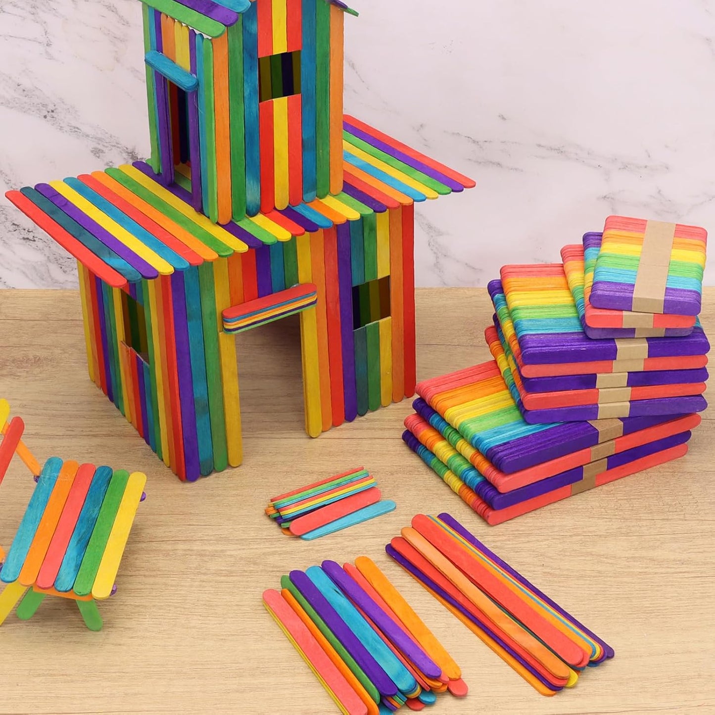 1000PCS Colored Sticks for Craft, 3 Sizes(2.5",4.5",6") Colorful Rainbow Wooden Popsicle Sticks Bulk for Home Decoration Project Kid Classroom Art DIY Craft Supplies School Activities