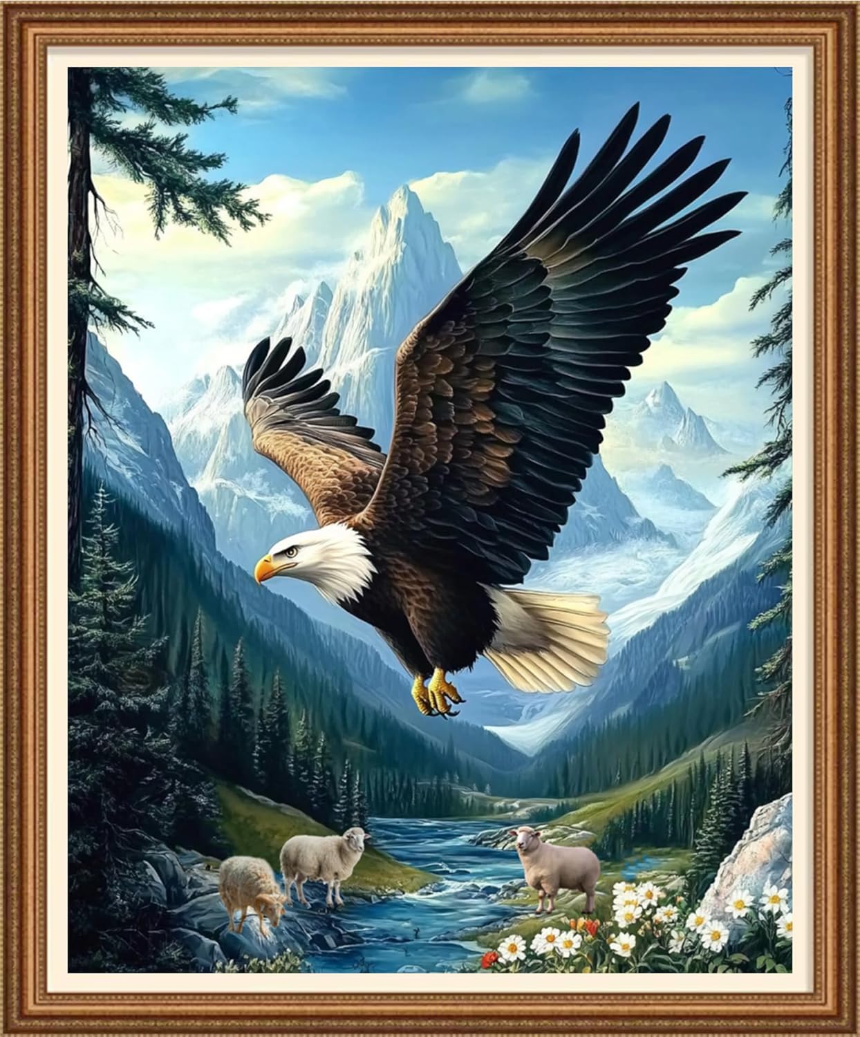 Disnesart Cross Stitch Stamped Full Embroidery Kits DIY 11CT Cotton Thread Printed DIY Needlepoint Kits Craft Needlework Set Cross-Stitch Stamped Sets-Mountain Eagle 16x20 inch