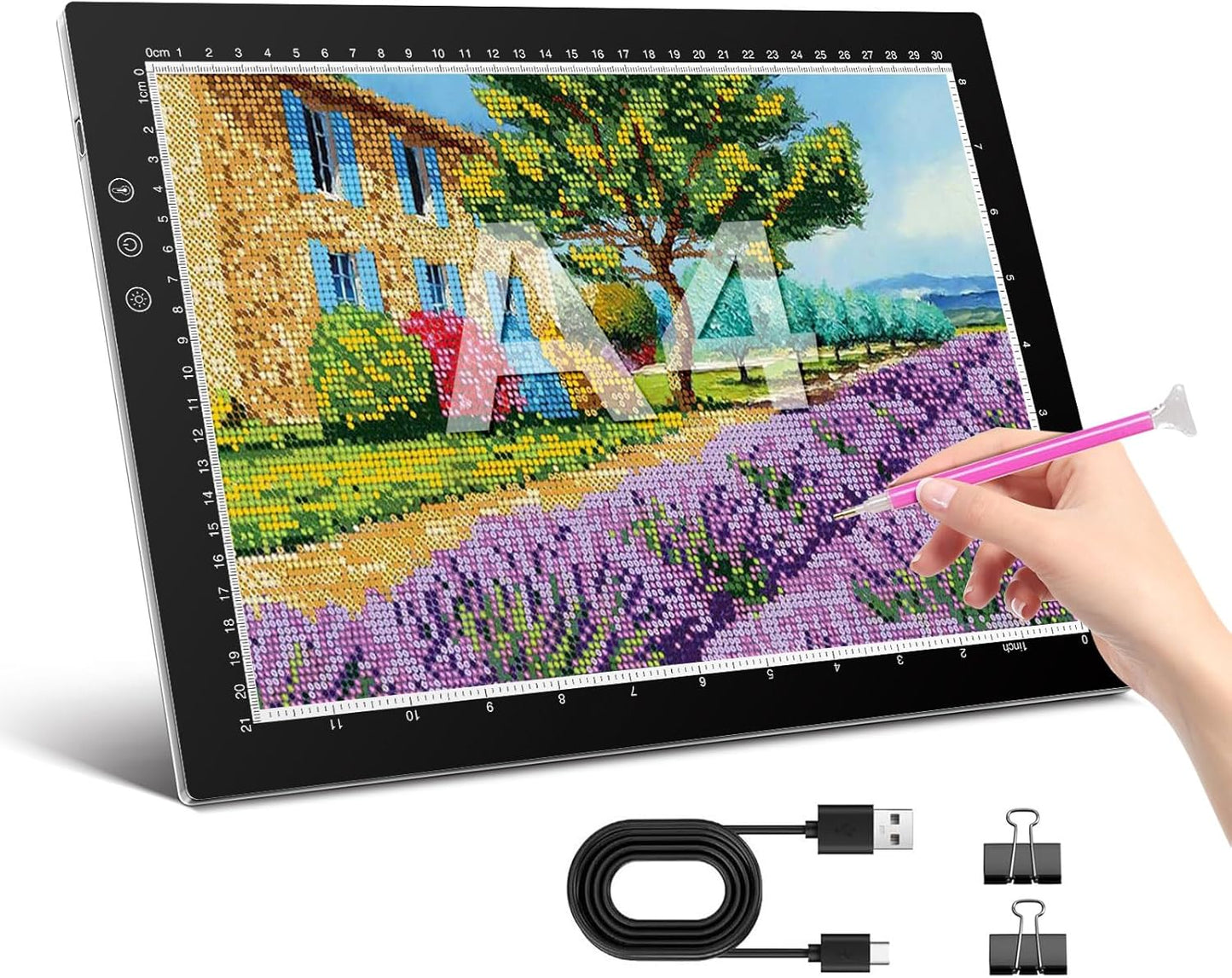 ZEXALIGHT A4 Light Box for Tracing, Light Pad for Diamond Painting with 8 Levels/Stepless Dimming Brightness and 3 Color Modes, Ultra-Thin Copy Board Light Table for Artists Tracing Drawing (Black)