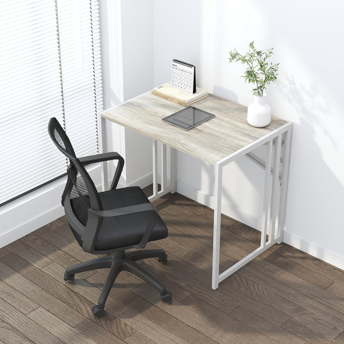 Small Folding Desk 32 inch, No Assembly Required Small Office Desk, Writing Gaming Computer Camping Desk, Beige