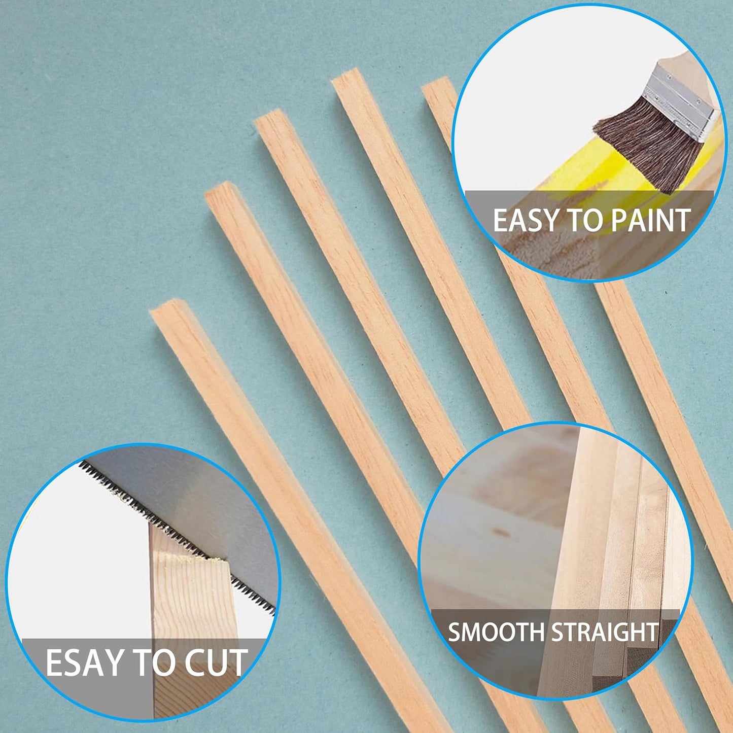 60Pcs Wood Square Dowel Rods 1/8 x 1/8 x 12 inch,Balsa Wood Squares for Crafts,Model Making (1/8"x12"-60pcs)