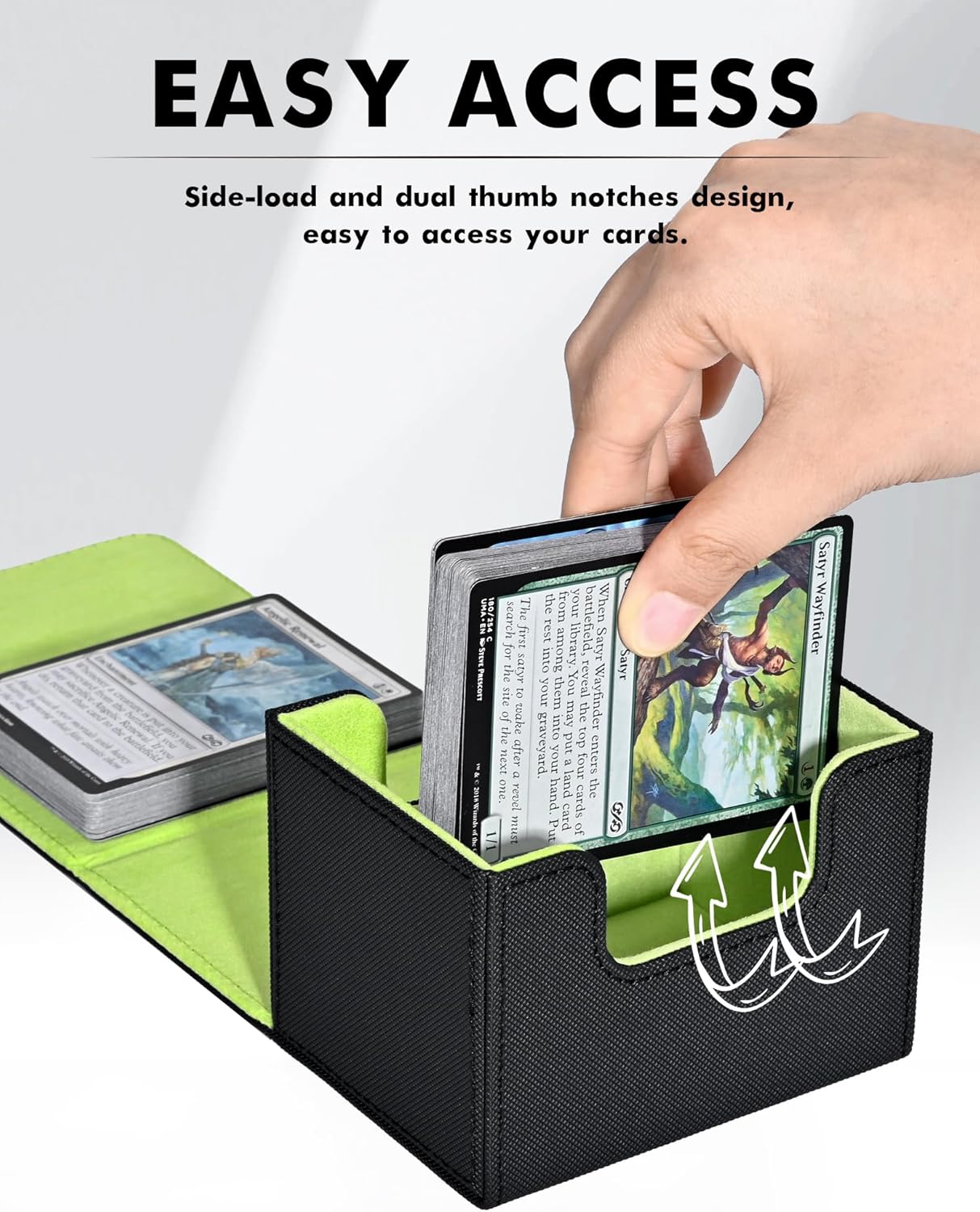 ZLCA Card Deck Box for Trading Cards, MTG Commander Deck Box Holds 120+ Single Sleeved, Leather Magnetic Card Storage Case Fits for TCG CCG Magic(Black& Green)