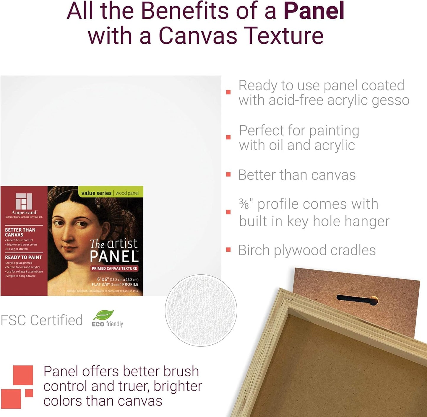 Ampersand Art Supply Wood Gesso Art Painting Panel: Canvas Texture, 1.5 Inch Cradle, 12" x 16"