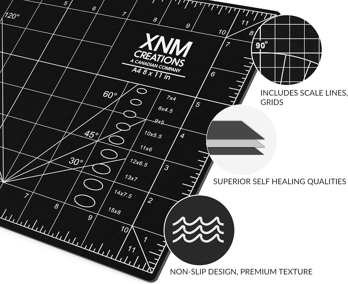 XNM Premium Self Healing Cutting Mat - 8 Inches by 11 inches - A4, 3 Layer Quality PVC Construction - Dual Sided, Imperial and Metric Grid Lines - Perfect for Cutting, Sewing, and Crafts
