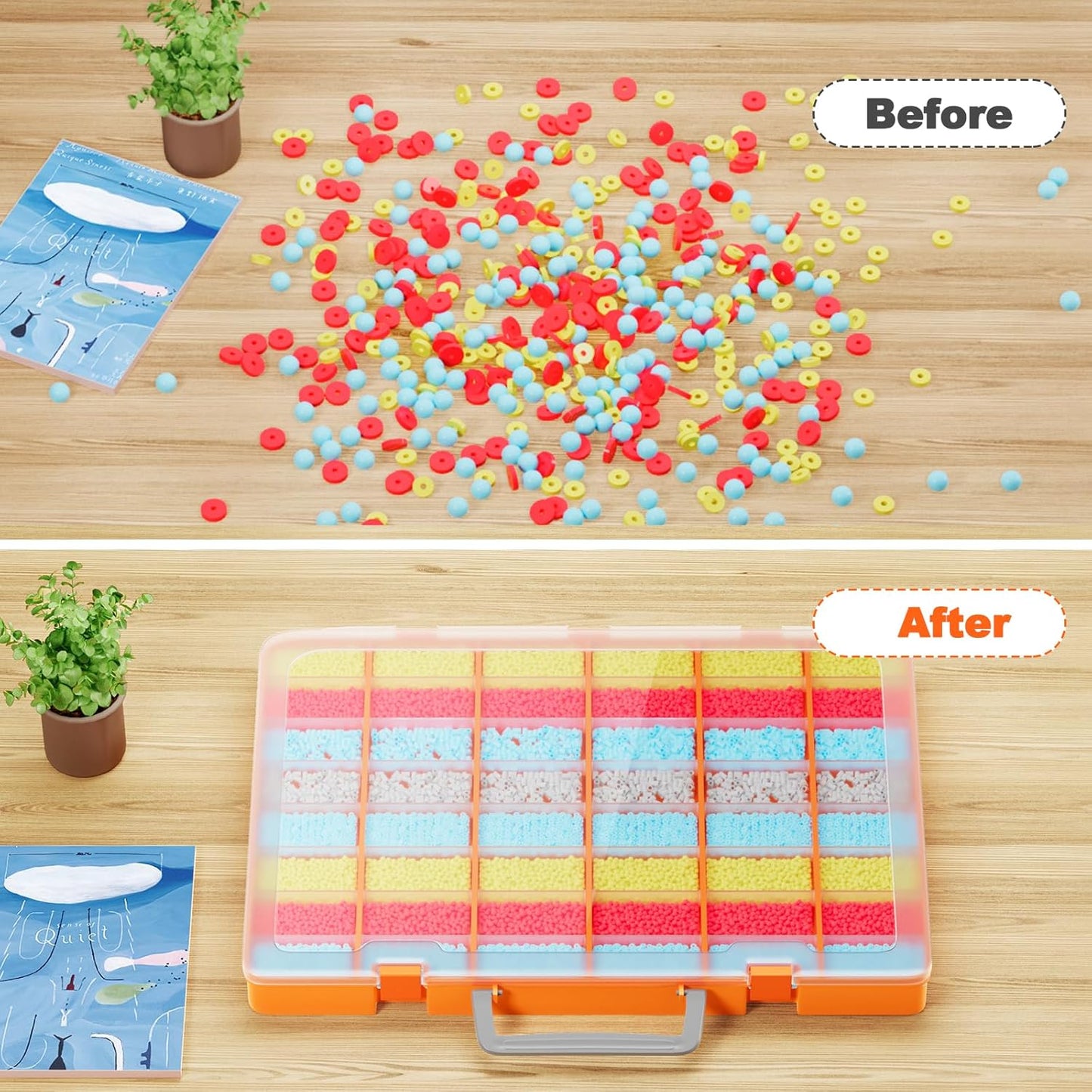 Bluedale 2 Pack 48 Grids Large Plastic Organizer Box with Adjustable Dividers, Beads Storage Containers Compartment Tackle Box Case for Crafts Hobby Small Parts Fishing Seeds Jewelry (Orange)