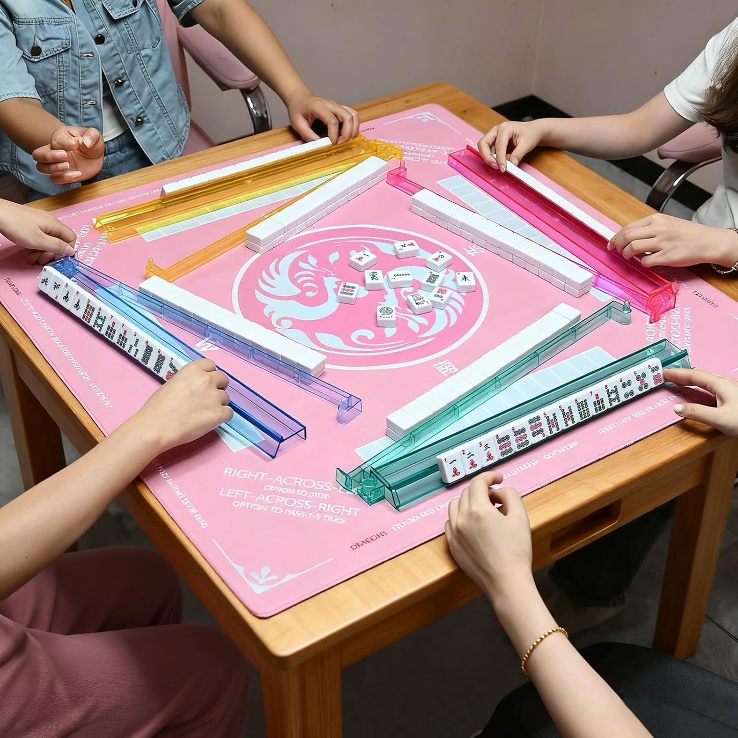 Mahjong Racks with Pushers Set of 4, Plastic American Mahjong Tile Racks 4 Colors, Mah Jongg Accessories Gifts for Mj Enthusiast