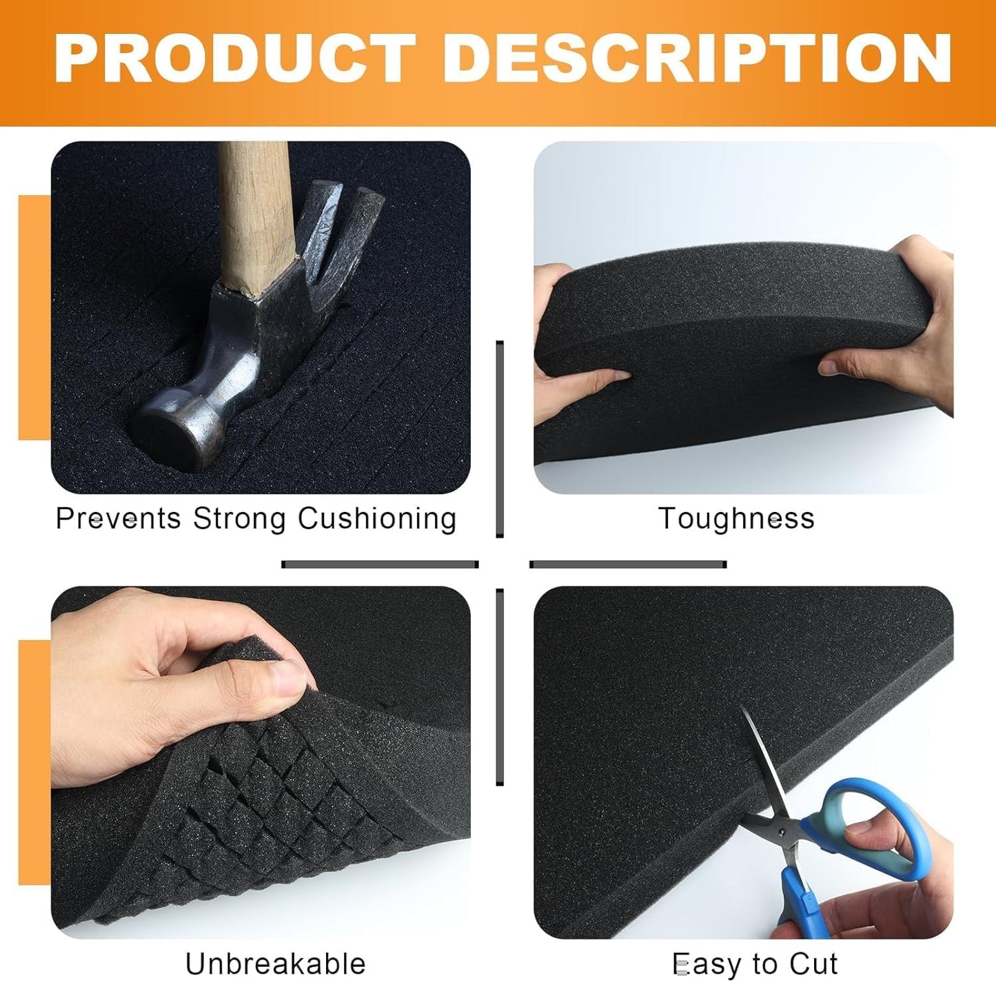 Eunice 4Pcs 16 x 12 x 0.4 Inch Polyurethane Foam Sheets & 4Pcs 16 x 12 x 2 Inch Cuttable Foam Inserts for Cases, Packing Foam Pads for Tool Box, Camera Storage and Crafts