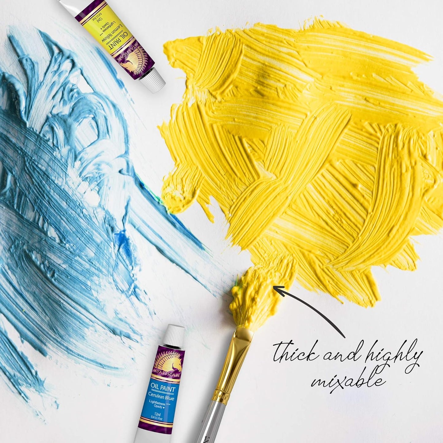 MyArtscape Oil Paint Set - 12 x 12ml Tubes - Lightfast - Heavy Body - Oil-based Vibrant Colors - High Pigment Load - Non-fading - Artist Quality Painting Supplies - Professional Craft Paints