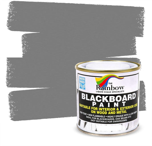 Chalkboard Blackboard Paint - Brush on Wood, Metal, Glass, Wall, Plaster Boards Sign, Frame or Any Surface. Use with Chalk Pen Wet Erase, Non-Toxic - Matte Finish [Grey] - (8.5oz Cover 32 sf)