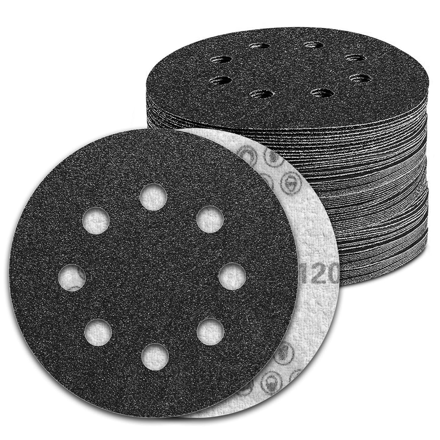 100 Pcs 5 inch Wet Dry Sanding Discs Grit 120 Hook and Loop 8 Hole Silicon Carbide Orbital Sander Sandpaper