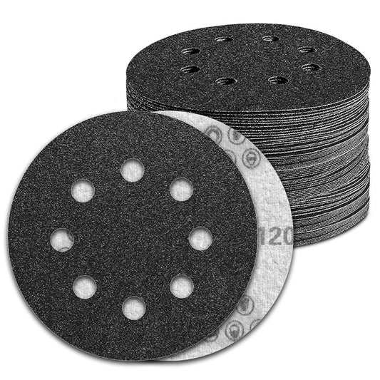 100 Pcs 5 inch Wet Dry Sanding Discs Grit 120 Hook and Loop 8 Hole Silicon Carbide Orbital Sander Sandpaper
