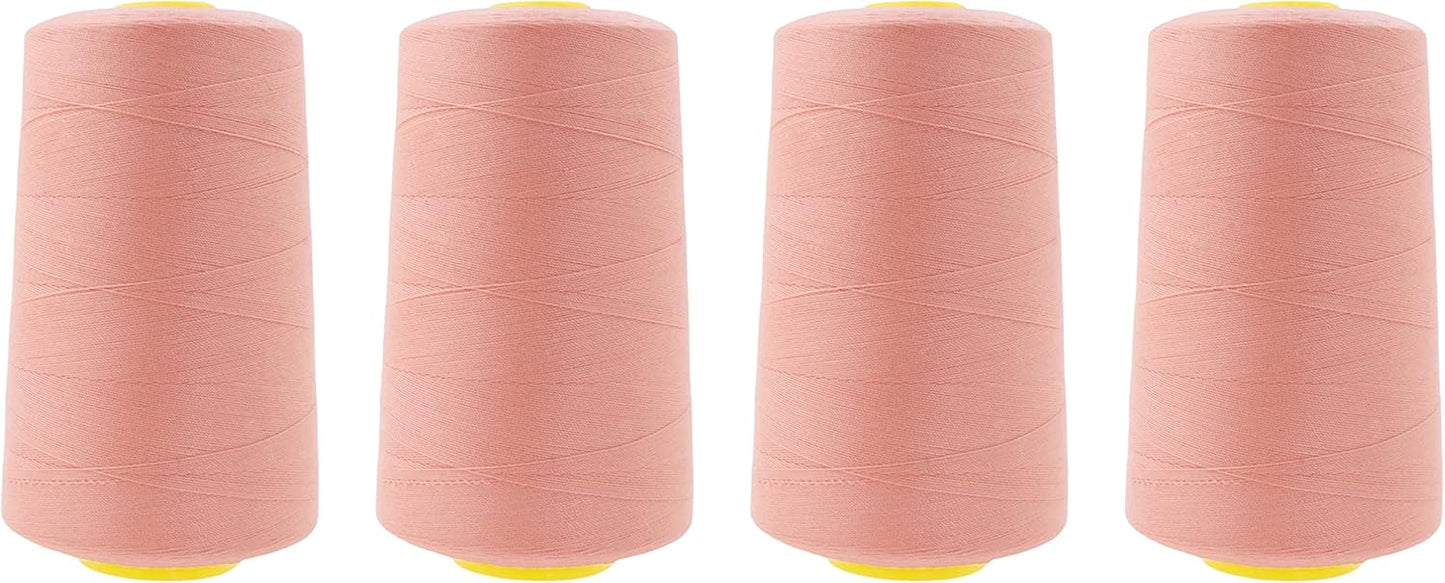 Mandala Crafts 4 Pack of Serger Threads Cones Spools - 40S/2 24000 Yards Polyester Blush Threads for Sergers Machine and Overlock Quilting Sewing Machine