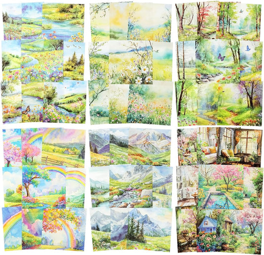 Spring Scenery Scrapbook Paper Set, 180 PCS Landscape Craft Paper Kit for Journaling, Scrapbooking, DIY Crafts, and Art Supplies