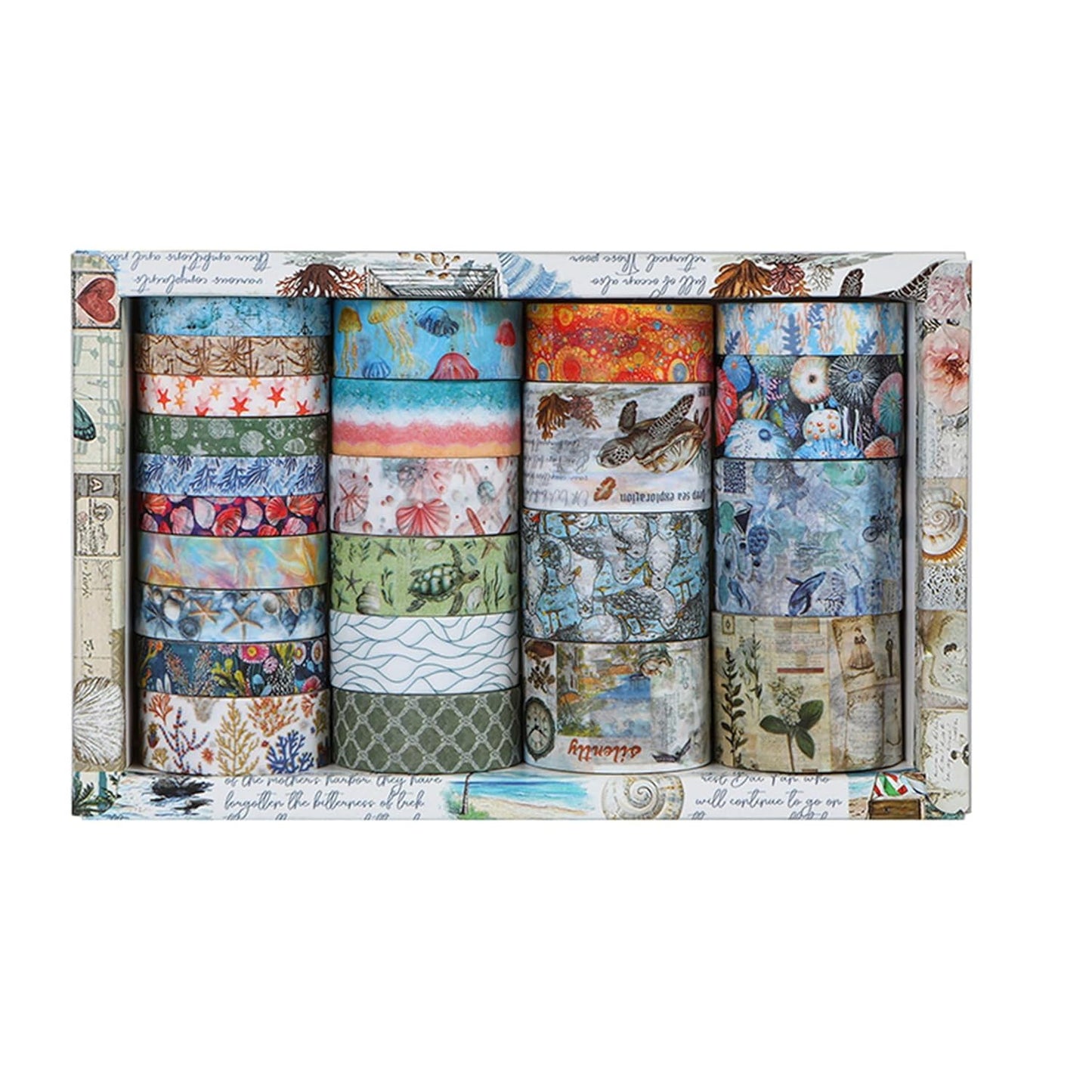 Vintage Washi Tape Set - 24 Rolls Arts Adhesive Tapes Assorted Retro Decorative Masking Tape Sets for Craft, Kids, Scrapbook, DIY, Gift Wrapping (8-Sea Treasures)