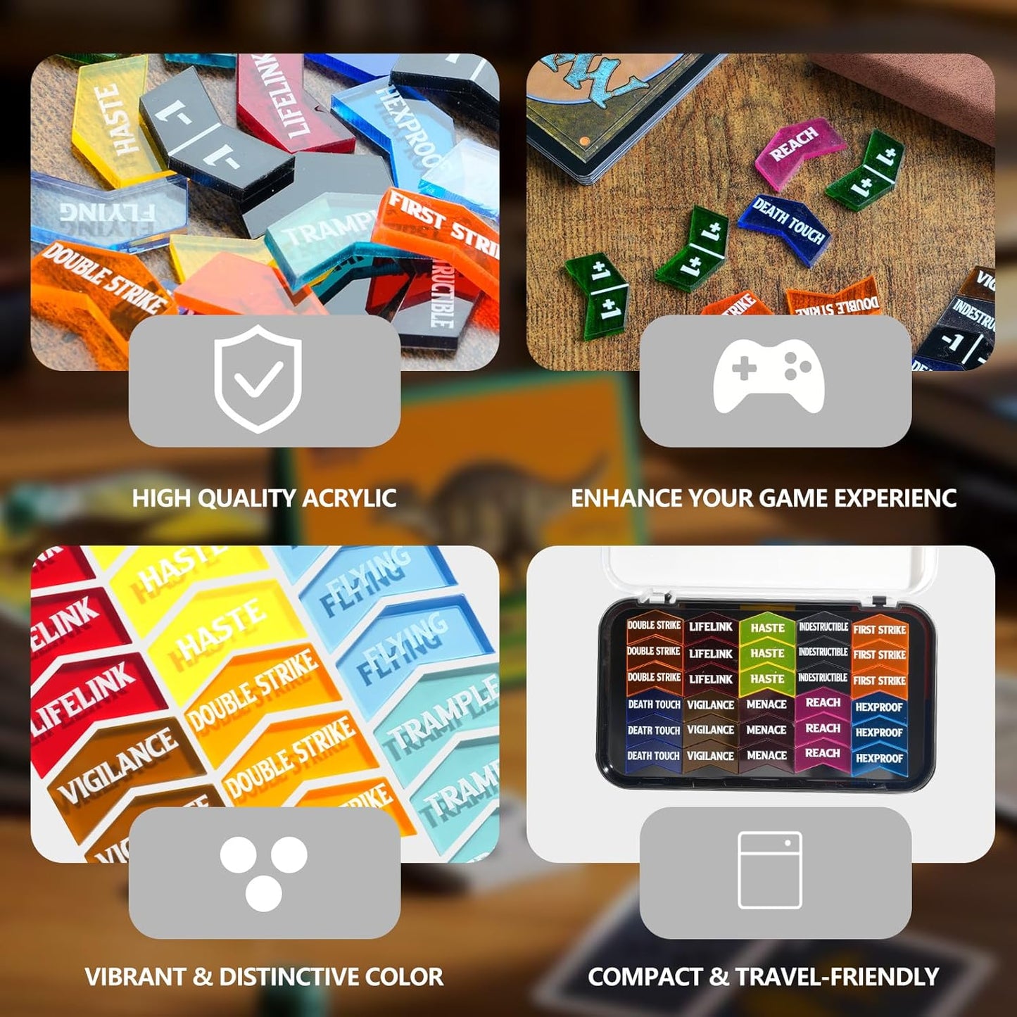 60 PCS MTG Keyword Counters Buff Abilities Counter Tokens with Box for Magic The Gathering, MTG, TCG, Card Games Accessories (Multicolor, 60)