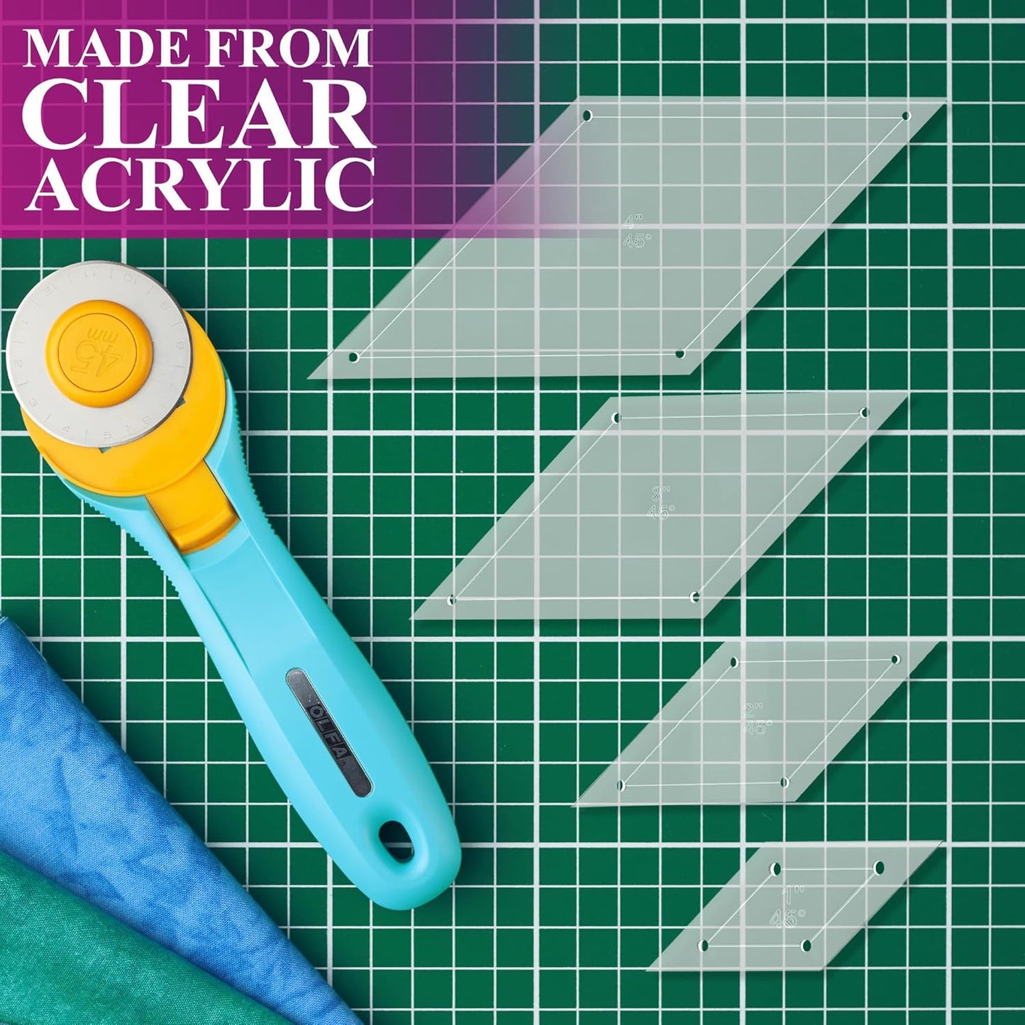 Quilting Acrylic Template Set | Precision Tools for Quilting Enthusiasts | Diamond Design | Includes Sizes 4", 3", 2", 1" | 1/8 Clear Acrylic | 1/4" Seam Allowance for Accuracy