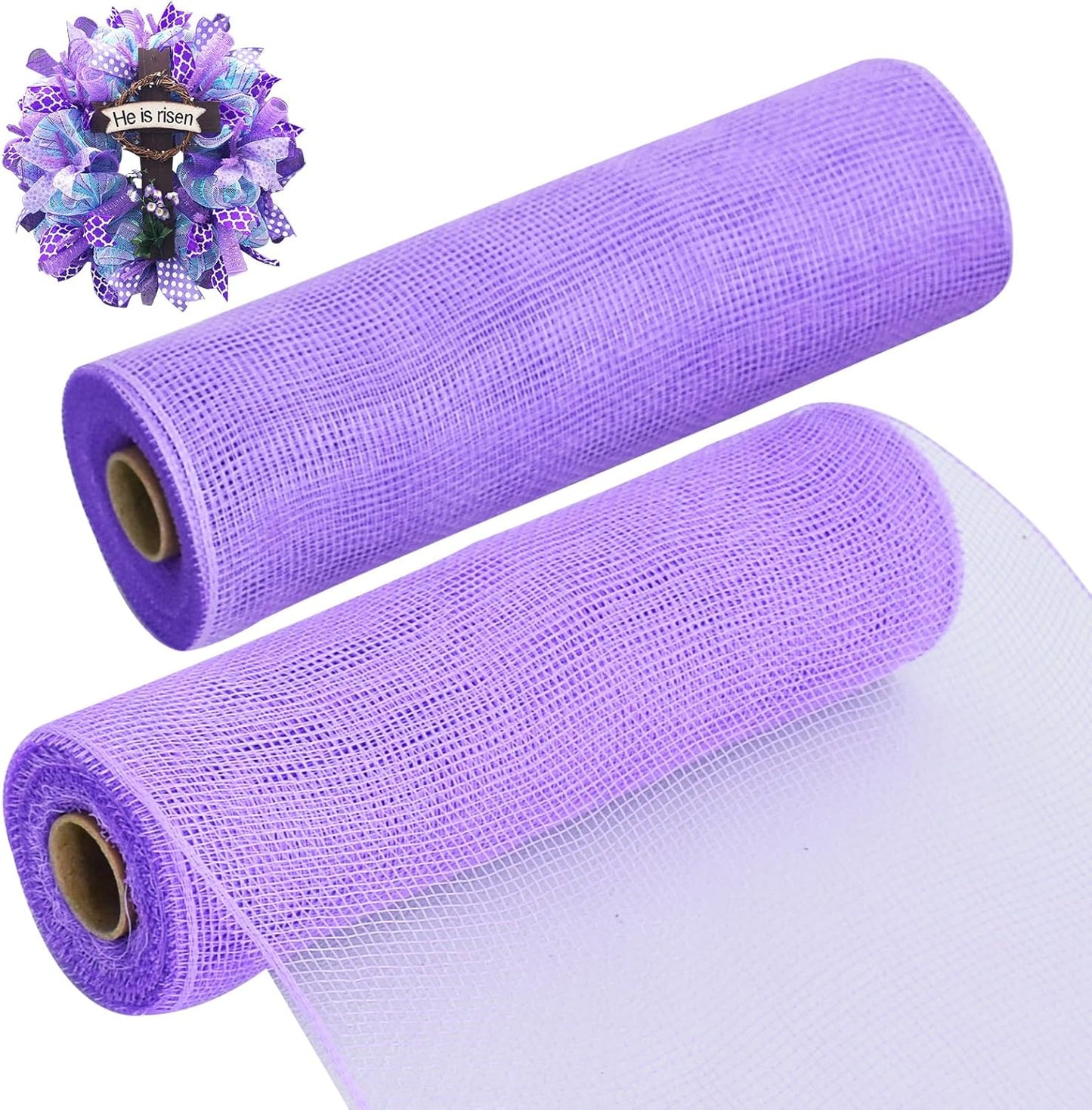 TONIFUL 2 Rolls 10 Inch Lavender Purple Decorative Mesh Ribbbon Rolls, Fabric Mesh for Mesh Wreath Supplies, Front Door Wreath Crafts Tree Decor Christmas NewYears Halloween Decoration (10 yds/roll)