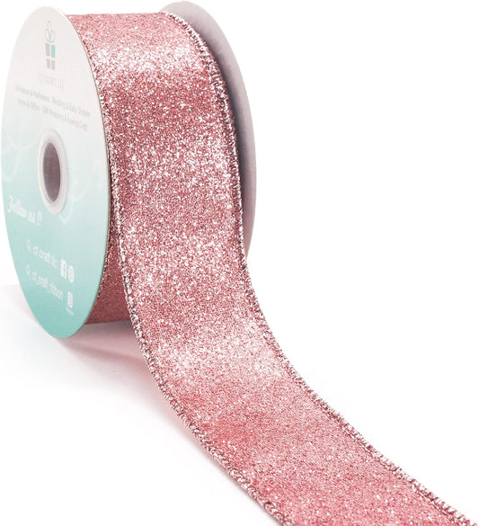 CT CRAFT LLC Glitter Wired Ribbon 1.5" x 10 Yards Rose Gold for Christmas Home Decor Bow Gift Wrapping DIY Crafts Wreath