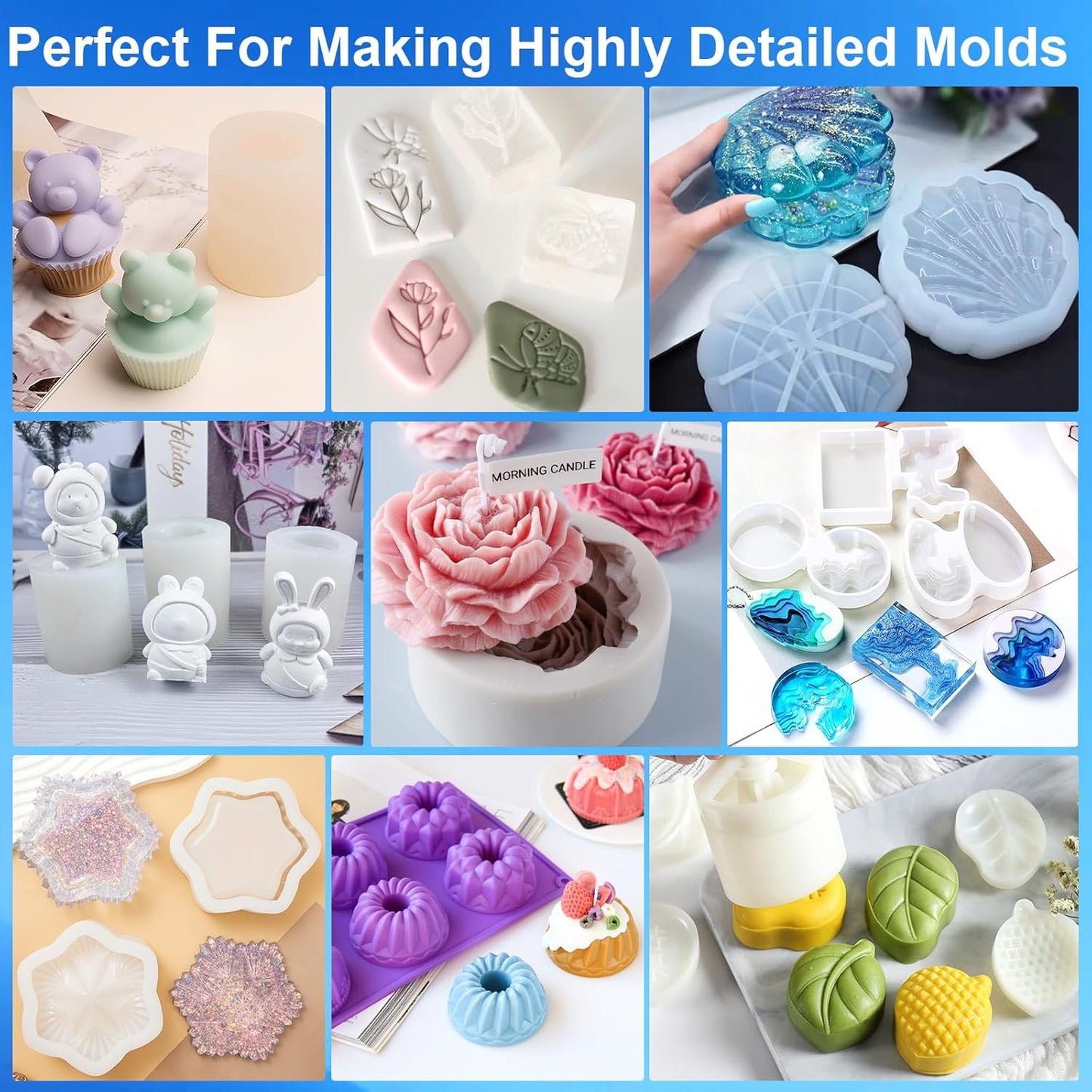 CHANGTIKEJI Silicone Mold Making Kit, 148oz 10A Elastic Liquid Silica Gel for Casting Resin molds and Candle & Soap Mold,Fast Cure Translucent Platinum Silicone Rubber