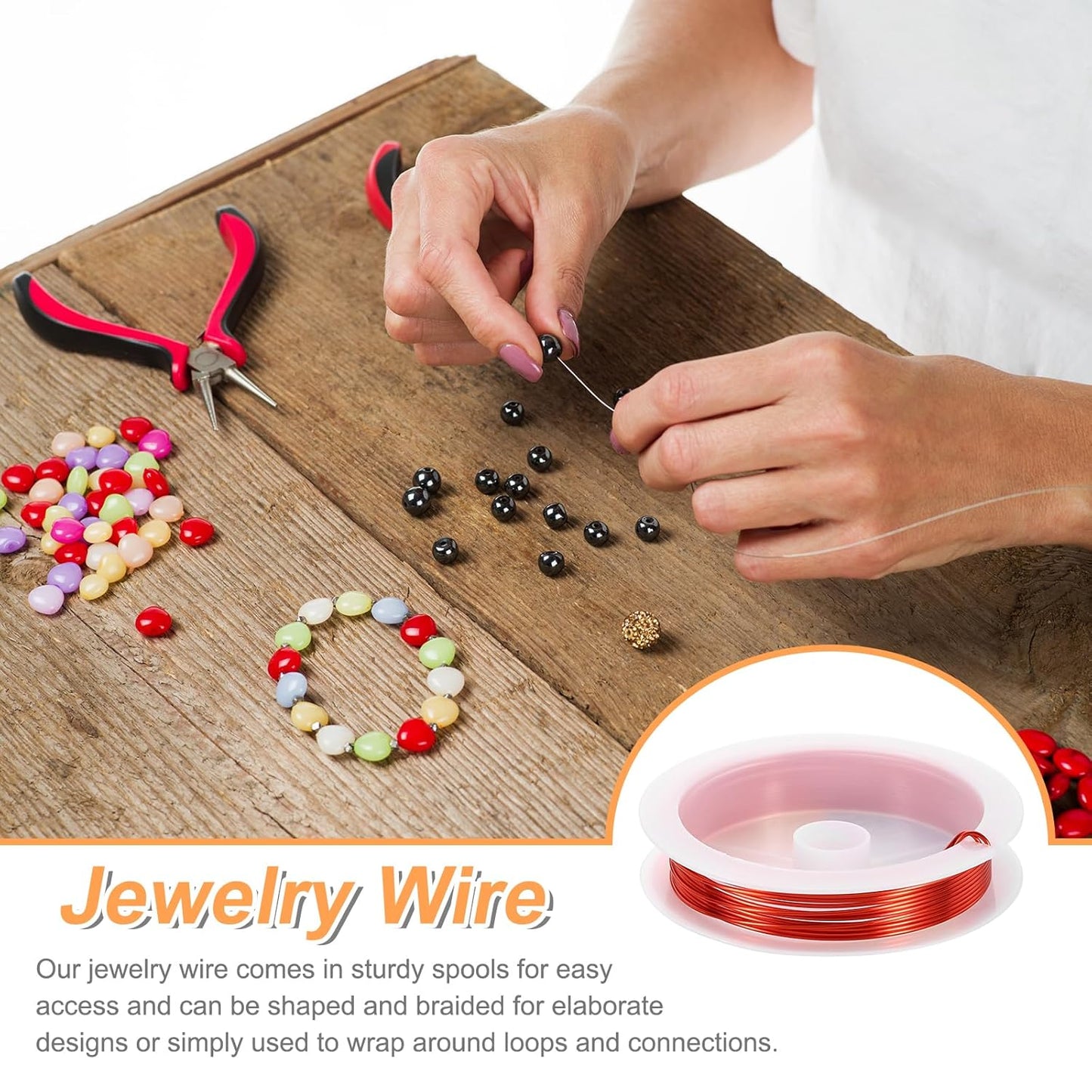 HARFINGTON 8ft Jewelry Wire, 20 Gauge (0.8mm) Brass Craft Soft Metal Tarnish Resistant Copper Beading Wire for Jewelry Making Supplies Crafting, Bright Red