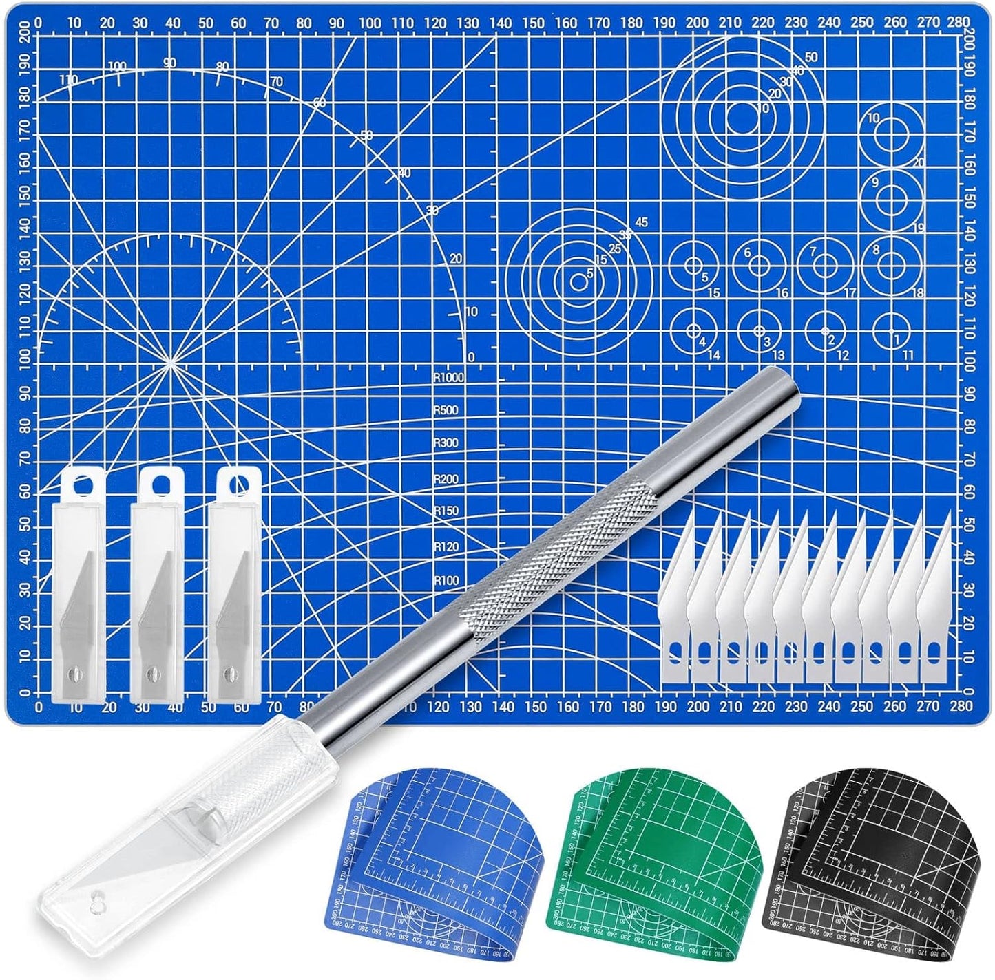 Anezus Exacto Knife Hobby Cutter with A4 Self Healing Cutting Mat Hobby Knife Set with 30 PCS Exacto Blades Precision Art Knife for Crafts Paper Scrapbooking Stencil