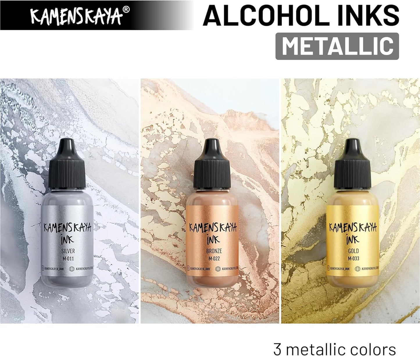 Metallic Alcohol Ink Set: Silver Alcohol Ink, 3 pcs 0.51 fl oz (15 ml) Each