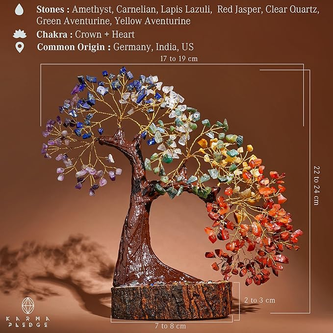 KARMAPLEDGE Crystal Tree of Life 7 Chakra Healing Crystal Trees for Home, Office Desk Decor, Handmade Bonsai Trees for Positive Energy, Money, Good Luck Birthday Gifts for Women, Mom (500 Beads)