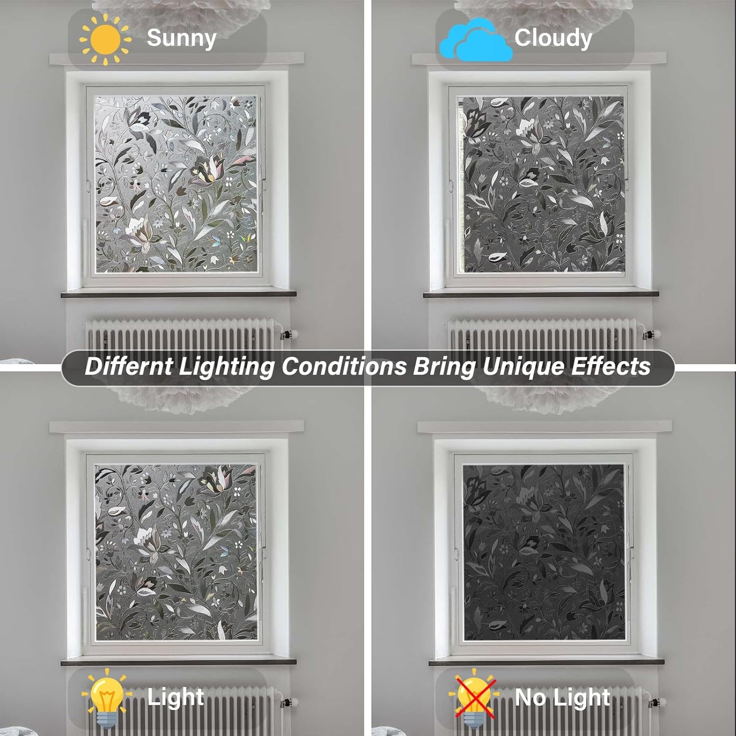 LEMON CLOUD Window Film, Decorative Window Privacy Film, Window Film Privacy Static Cling Frosted, Anti-UV Sun Blocker Heat Control for Home(Grayish Black, 17.5 x 78.7 inches)
