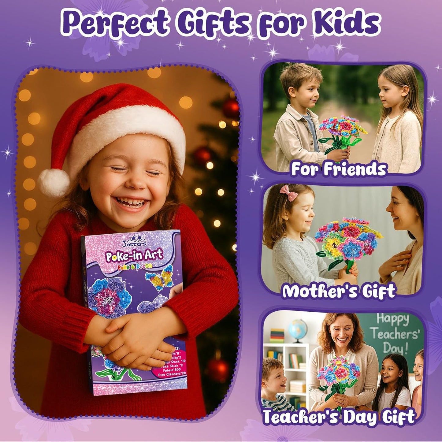 3 otters Poke in Art, Fabric Flower Bouquets Toys Arts and Crafts for Girls Ages 4-12 DIY Creative Activities Birthday Craft Gifts