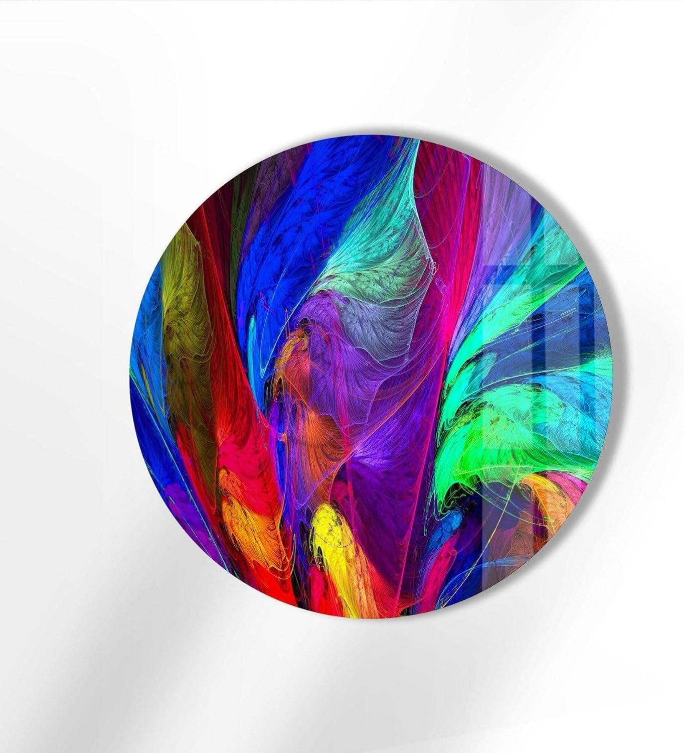 My Photostation.com 31.5''(80cm) Diameter Neon Colors Abstract Round Glass Wall Art Tempered Glass Printing Wall Decor Large Wall Art Wall Hangings