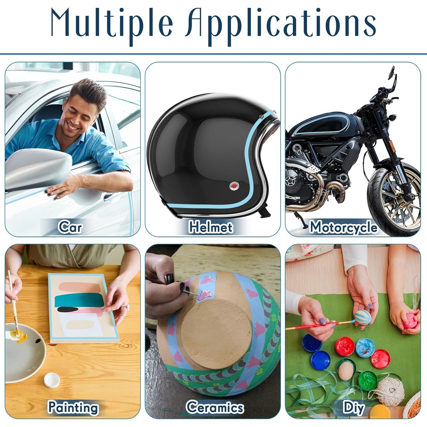 Xuniea 5 Rolls of Vinyl Tape Masking Tape Automotive Car Auto Paint for Curves, High Temperature Vinyl Low Tack(Navy,1/16, 1/8,1/4, 1/2, 3/4 Inch)