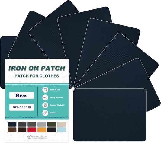 Iron on Patches for Clothes, 8 Pieces Patches for Cloth, 100% Cotton Fabric Patches for Clothing, Bag, Hat Repair, Clothing Repair Decorating Kit 3.7" by 4.9" (9.5 cm x 12.5 cm, Dark Blue)