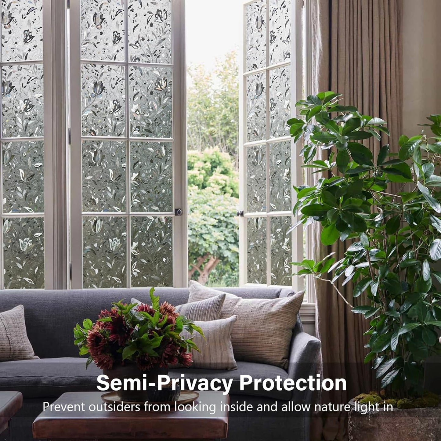 LEMON CLOUD Window Film, Decorative Window Privacy Film, Window Film Privacy Static Cling Frosted, Anti-UV Sun Blocker Heat Control for Home(Grayish Black, 35.4 x 78.7 inches)