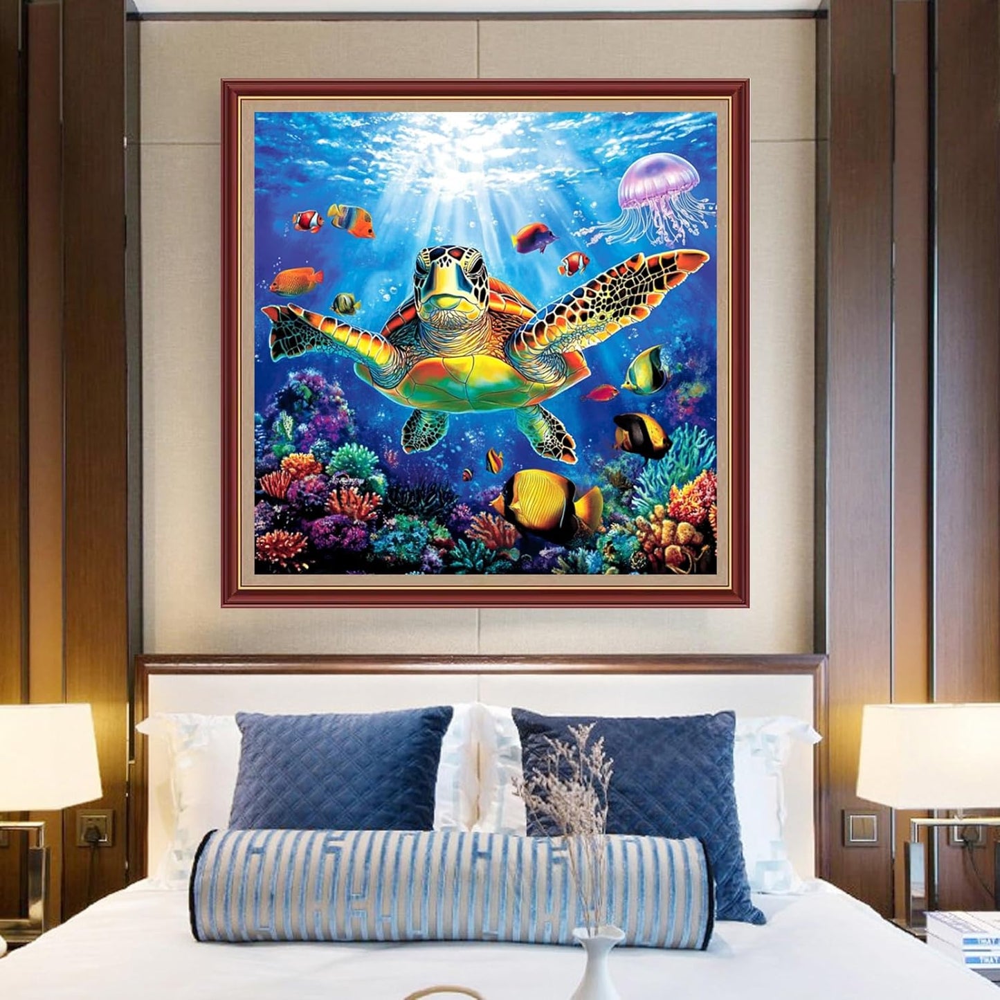 DMCXART Counted Cross Stitch Kits for Adults Needlepoint Kits Unprinted Cross Stitching Embroidery Kit 11CT Cross Stitch Supplies-Turtle Scenery 18x18 inch