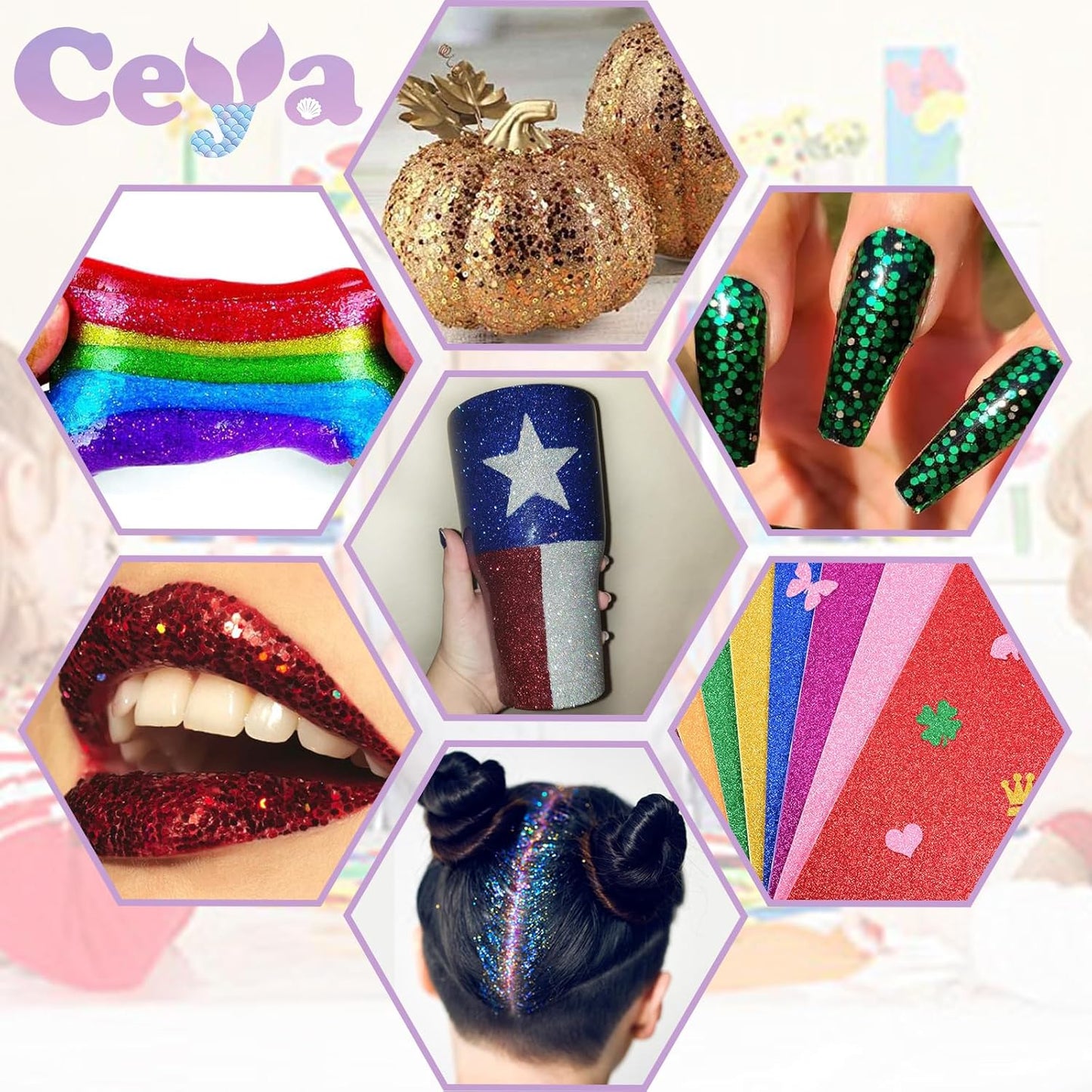 Ceya Bulk Chunky Glitter 6 Assorted Colors, 4.23OZ Each Jar Crafts Christmas Glitter, 1/24” Medium Size Nail Sequins for School Classroom Art,DIY Craft Slime Poster Card,Red,Blue,Silver,Gold,Green,Mix