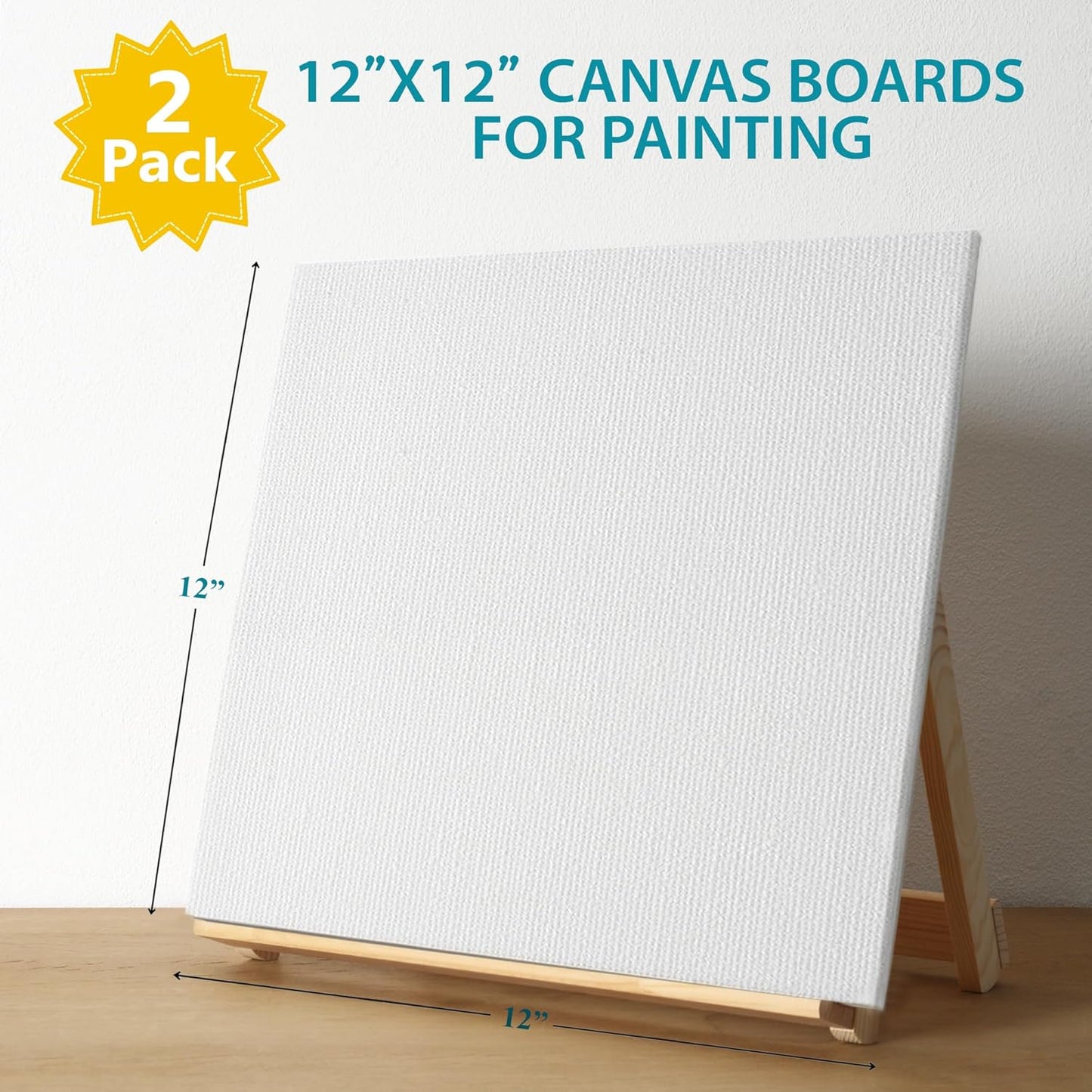KEFF Canvas Boards for Painting - 12x12 2-Pack Bulk Canvas Panels, 100% Cotton Triple Primed Large Canvases for Art Painting Supplies, Acrylic, Oil, Watercolor & Tempera